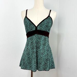 Wet Seal Vintage Y2K Babydoll Top M Green & Brown Festival Dark Cottagecore Cami